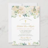 Blush Gold und Green Floral Girl Erste Kommune Einladung (Vorderseite)