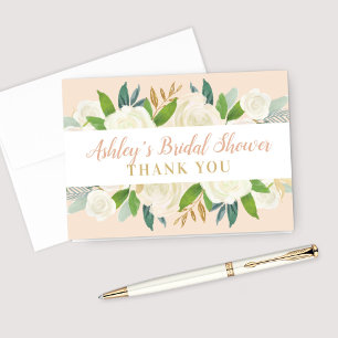 Blush Gold und Green Floral Wedding Brautparty Dankeskarte