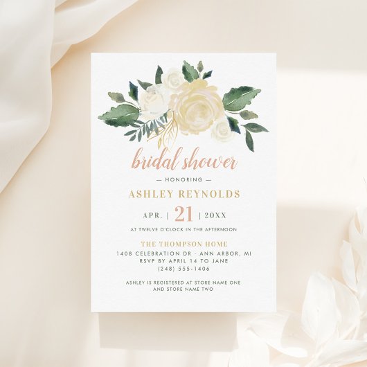Blush Gold und Green Floral Wedding Brautparty Einladung