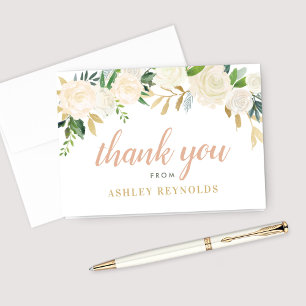 Blush Gold und Green Floral Wedding Bridge Dankeskarte