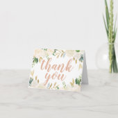 Blush Gold und Green Floral Wedding Script Dankeskarte (Vorderseite)