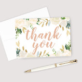 Blush Gold und Green Floral Wedding Script Dankeskarte
