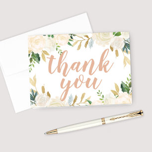 Blush Gold und Green Floral Wedding Script Dankeskarte