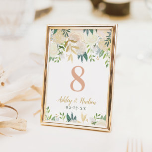 Blush Gold und Green Floral Wedding Tischnummer