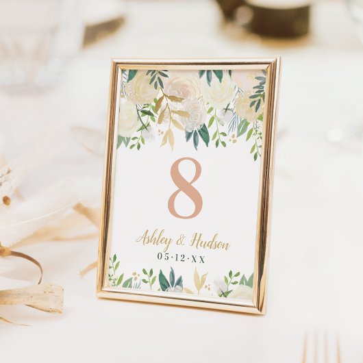 Blush Gold und Green Floral Wedding Tischnummer