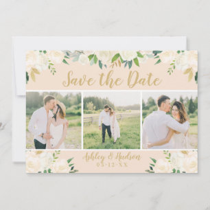 Blush-Gold- und grüne florale Hochzeitsfotocollage Save The Date