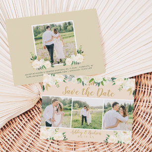 Blush-Gold- und grüne florale Hochzeitsfotocollage Save The Date