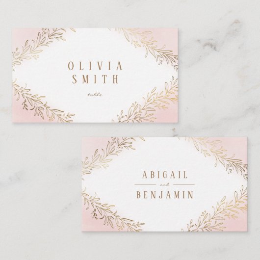 Blush gold vergoldete botanische Hochzeit Platzkarte (Vorne/Hinten)