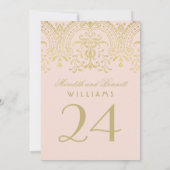Blush Gold Vintage Glamour Hochzeit Tischnummer (Rückseite)
