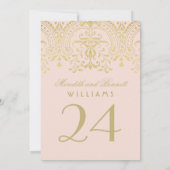Blush Gold Vintage Glamour Hochzeit Tischnummer (Rückseite)