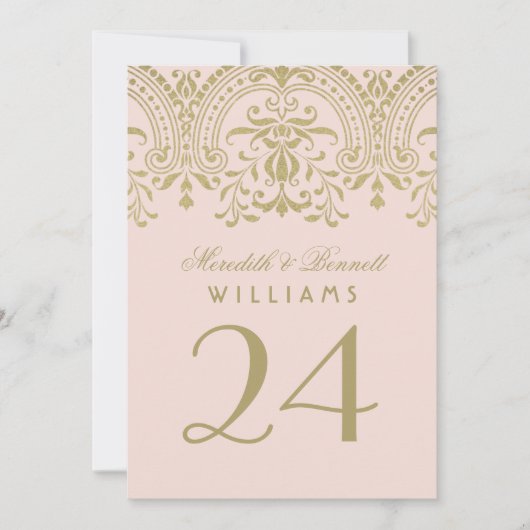 Blush Gold Vintage Glamour Hochzeit Tischnummer (Vorderseite)