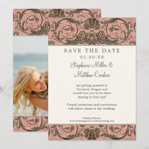 Blush Gold Vintage Verzierte Save the Date Foto  Einladung