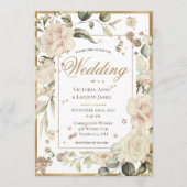 Blush Gold Wasserfarbe Antike Blumenzwiese Einladung (Vorderseite)