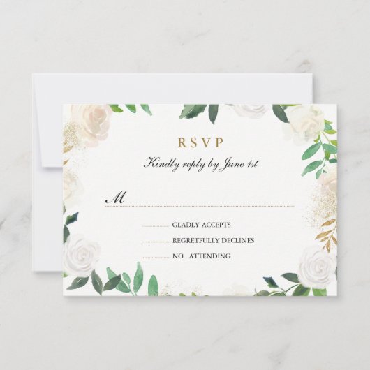 Blush Gold Watercolor Wreath Wedding RSVP (Vorderseite)