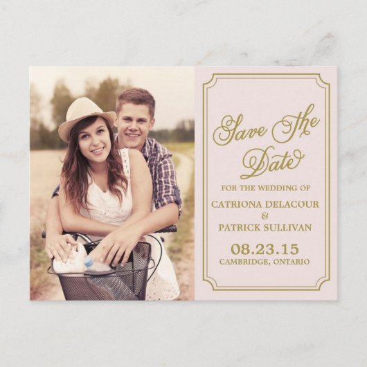 Blush & Gold Whimsical Save the Date Postkarte (Vorderseite)