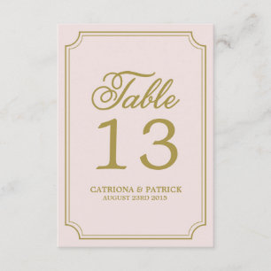 Blush & Gold Whimsical Schrift Tischnummern Karte