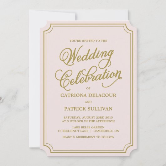 Blush & Gold Whimsical Script Einladung (Vorderseite)