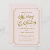 Blush & Gold Whimsical Script Einladung zur Hochze (Vorne/Hinten)