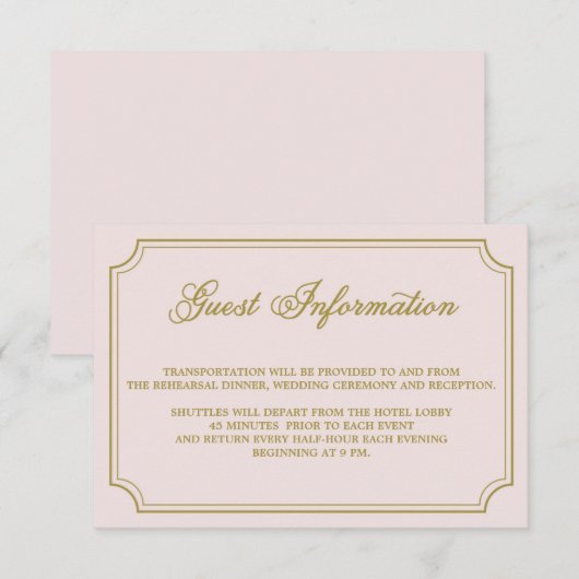 Blush & Gold Whimsical Script Guest Info Card Begleitkarte (Vorne/Hinten)