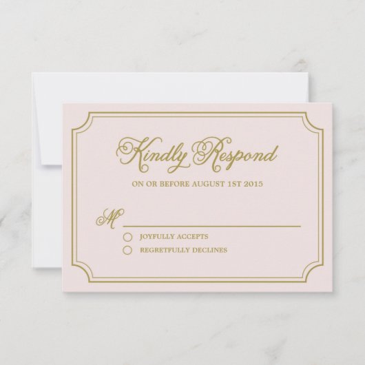 Blush & Gold Whimsical Script Wedding RSVP Card (Vorderseite)