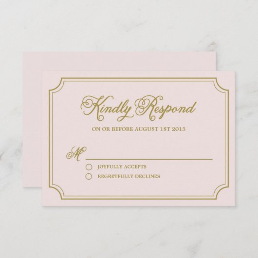 Blush & Gold Whimsical Script Wedding RSVP Card (Vorne/Hinten)