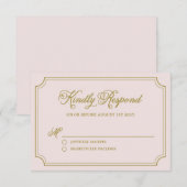 Blush & Gold Whimsical Script Wedding RSVP Card Karte (Vorne/Hinten)