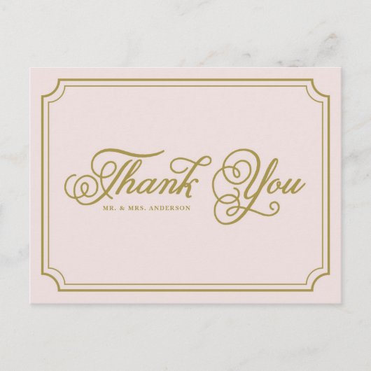 Blush & Gold Whimsikskript Danke Postcard Postkarte (Vorderseite)