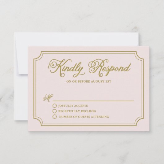 Blush & Gold-WhimsikskriptWedding RSVP II Karte (Vorderseite)