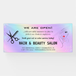 Blush & Gold Whiskschere Friseursalon Wiedereröffn Banner
