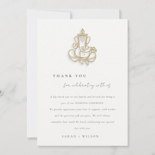 Blush Gold Wildblume Ganesh Indian Wedding Dankeskarte (Vorderseite)