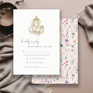 Blush Gold Wildblume Ganesh Indian Wedding RSVP Karte