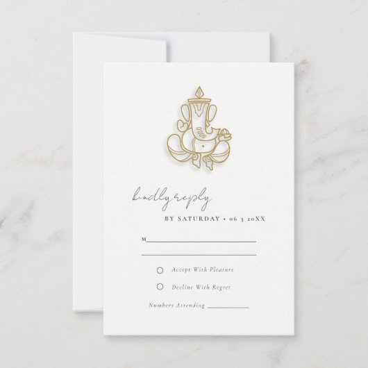 Blush Gold Wildblume Ganesh Indian Wedding RSVP Karte (Vorderseite)