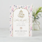 Blush Gold Wildblume Ganesh Indian Wedding Save The Date (Stehend Vorderseite)