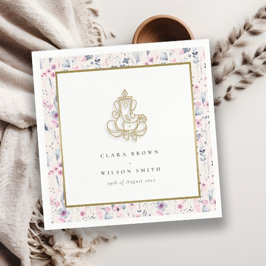 Blush Gold Wildblume Ganesh Indian Wedding Serviette