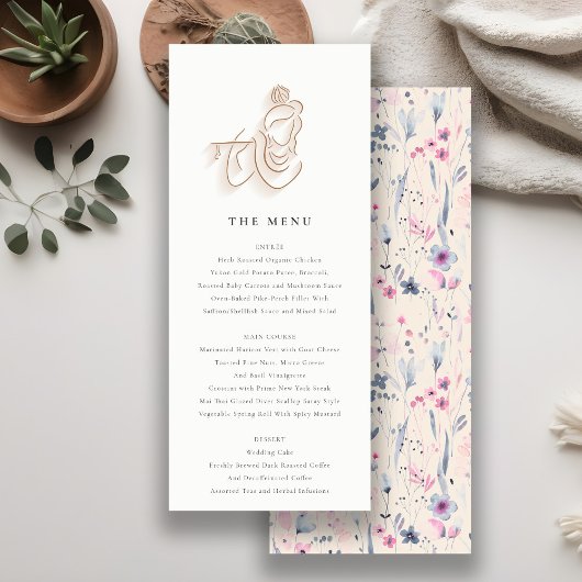 Blush Gold Wildblume Krishna Indian Wedding Menu Einladung