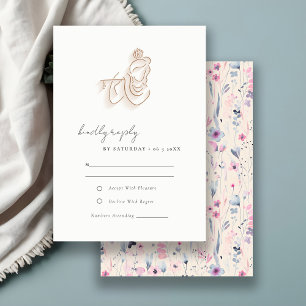 Blush Gold Wildblume Krishna Indian Wedding RSVP Karte