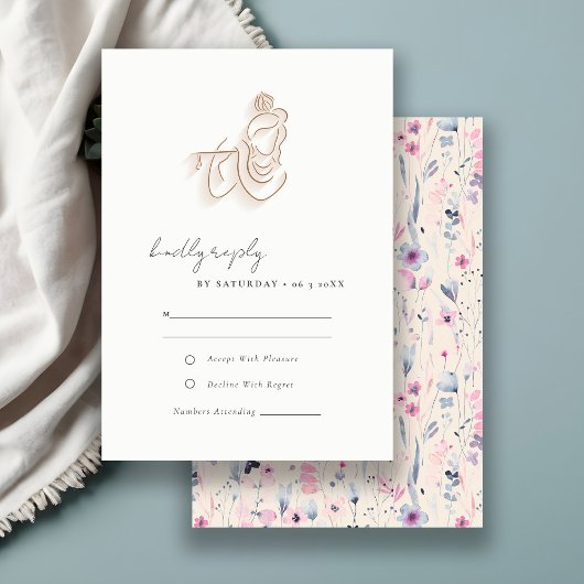 Blush Gold Wildblume Krishna Indian Wedding RSVP Karte