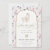 Blush Gold Wildblume Krishna Indian Wedding Save The Date (Vorderseite)