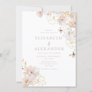 Blush & Gold Wildblumen Elegante Hochzeit Einladung