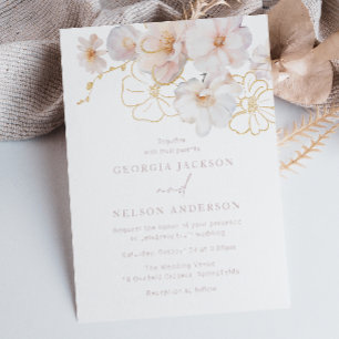 Blush & Gold Wildblumen Elegante Hochzeit Einladung