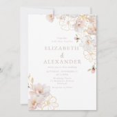 Blush & Gold Wildflowers Elegant Wedding Einladung (Vorderseite)