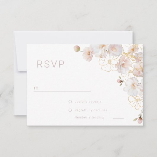 Blush & Gold Wildflowers Elegant Wedding RSVP Karte (Vorderseite)