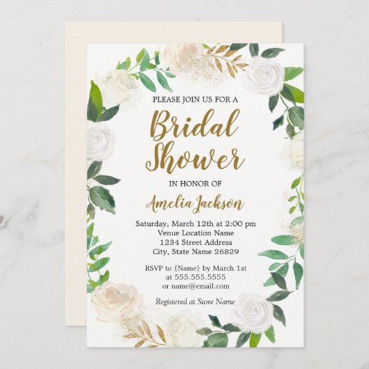 Blush Gold Wraath Brautparty Einladung (Vorne/Hinten)