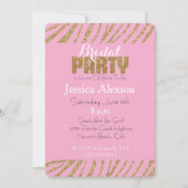Blush Gold Zebra Print Imitats Glitzer Brautparty Einladung (Vorderseite)