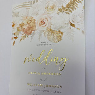 Blush & Golden Floral Wedding Gold Folieneinladung