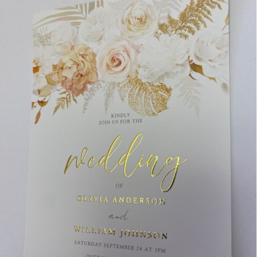 Blush & Golden Floral Wedding Gold Folieneinladung
