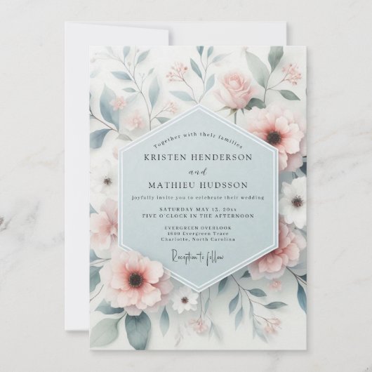 Blush Gossamer Bloom Wedding Einladung (Vorderseite)