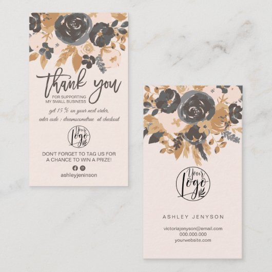 Blush grau boho Blumenschrift Logo-Reihenfolge dan Visitenkarte (Vorne/Hinten)