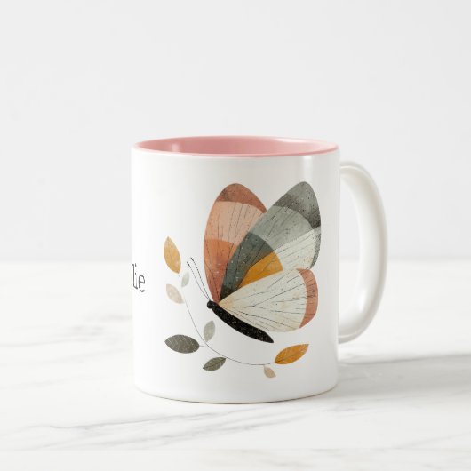Blush Grau Orange Butterfly Zweifarbige Tasse (VorderseiteRechts)