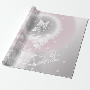 Blush Grau Weiße Blumenfantasie Geschenkpapier